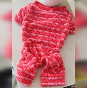 Pup Crew Red w/ White Designs Fleece Doggie Pajamas Size Large